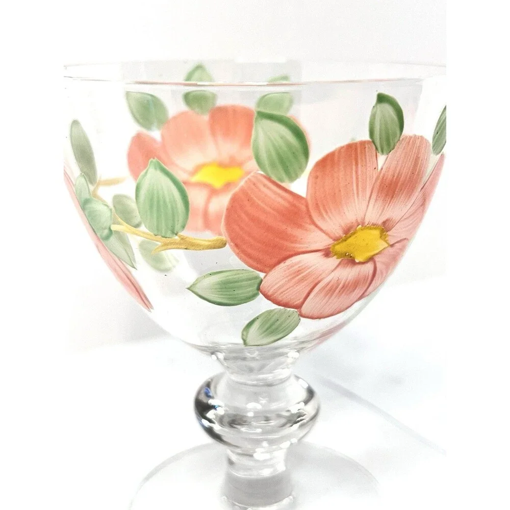Franciscan Desert Rose Hand Painted Goblet Pink Floral Stemmed Glass 5” VTG